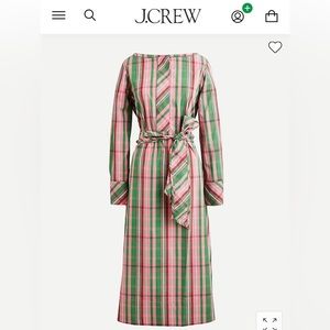 New Jcrew Pink Green Plaid cotton Midi shirtdress belt size 8/ Medium AY169